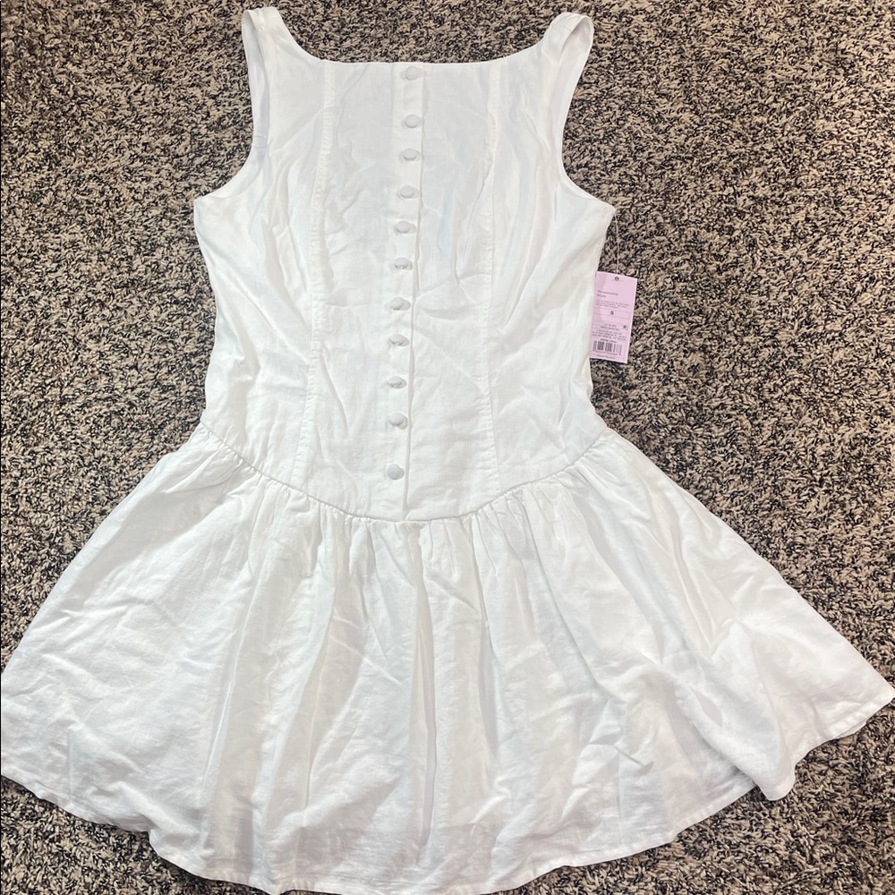 Wild Fable White Drop Waist Low Back Sleeveless Linen Mini Dress Size S | NWT - Picture 2 of 7
